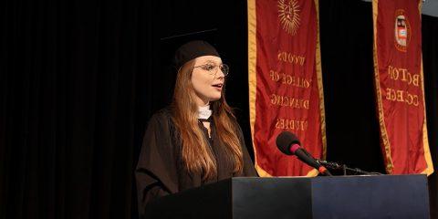Lidia Carvalho speaking at commencement